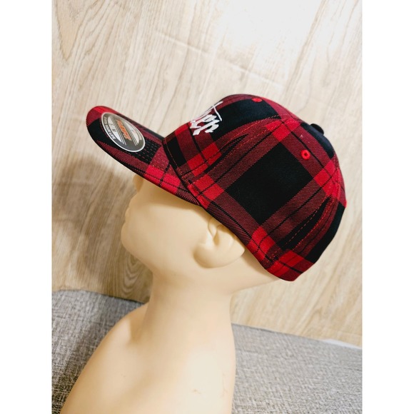 Seether Band Hat Red Tartan Plaid Flex Fit Yupoong Size S-M - Picture 6 of 8